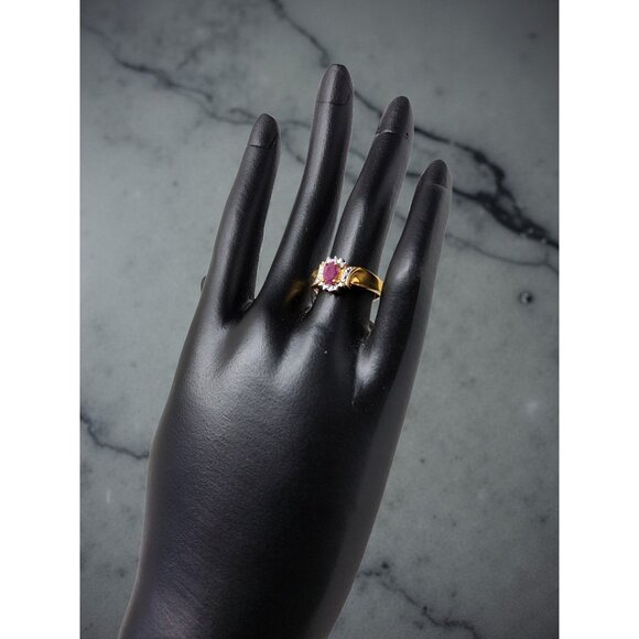 raru Jewelry - vintage two tone yellow and white gold plated genuine ruby with diamond chips ri